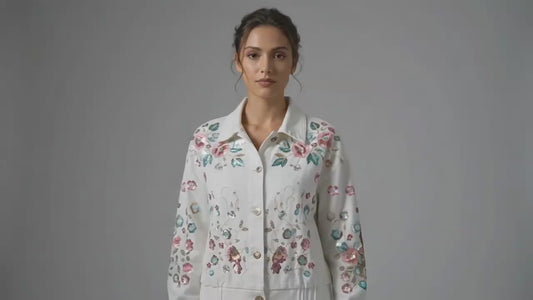 Retro Floral Sequin Denim Jacket