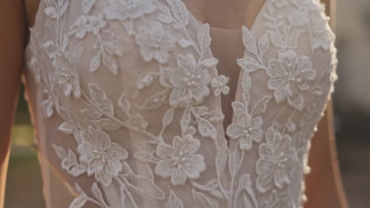 Elegant Lace Applique Mermaid Wedding Dress with V-Neck & Sheer Details